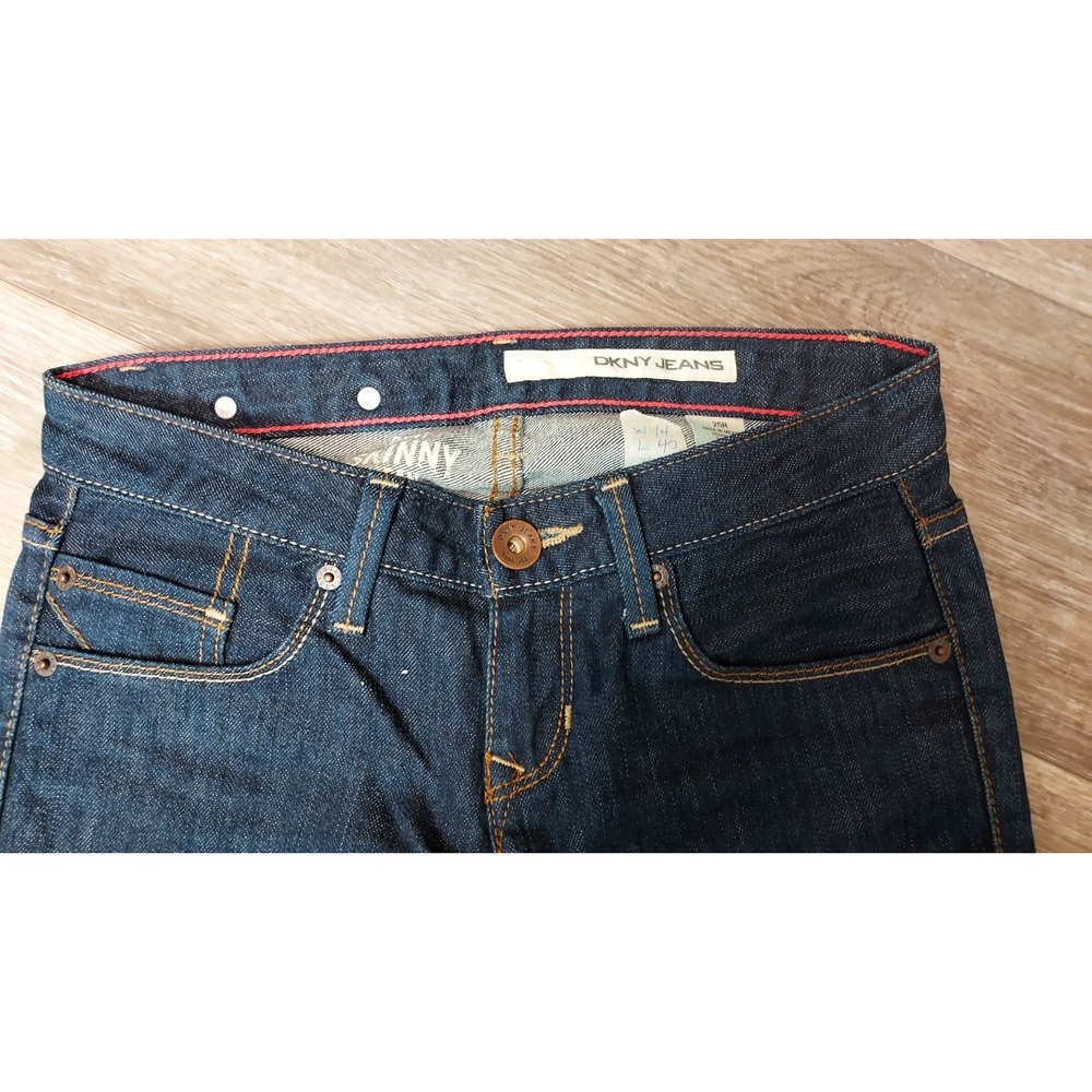 DKNY Jeans Womens Dark Wash Leather Tag Skinny Size 25R Preppy Y2k Low Rise